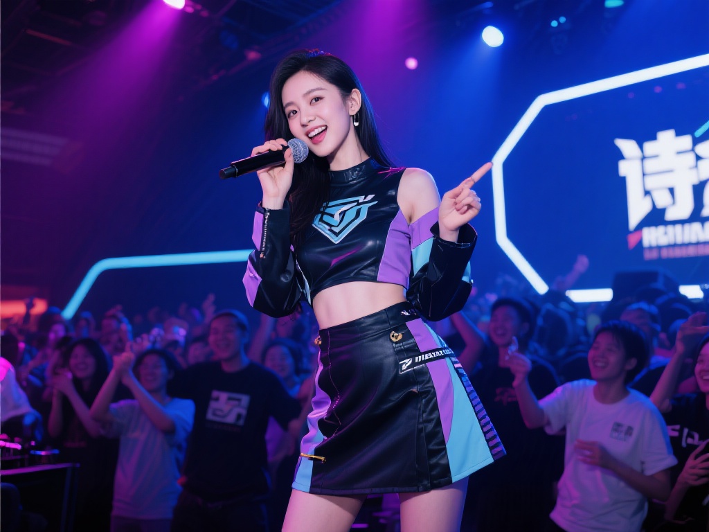 据活动返图显示，诗诗身着时尚的电竞风格服